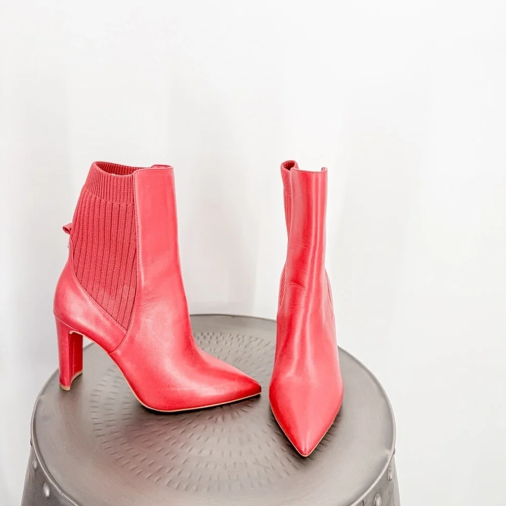 Aldo Red Heeled Boots Sleek Modern Design - Picture 2 of 6